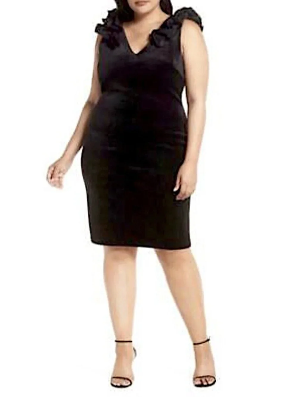 Chelsea28 black velvet sheath cocktail dress 18 NWT ruffle V-neck party LBD